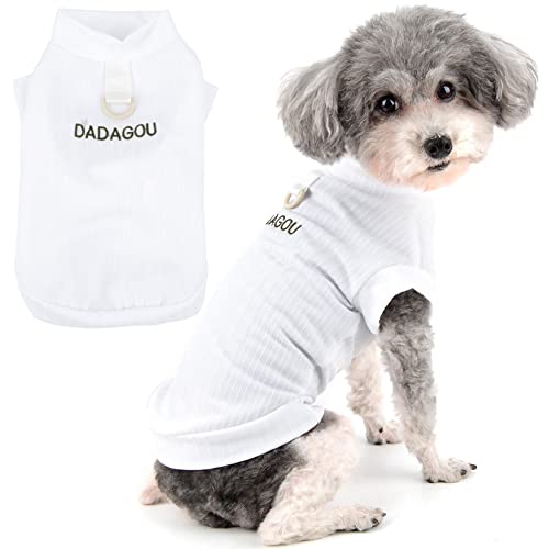 Zunea Hundeshirts mit D-Ring für Kleine Hunde Mädchen Jungen Sommer Welpen T-Shirt Weich Atmungsaktiv Tank-Top ärmellos Coole Kleidung Einfarbig Basic-Shirt Haustierbekleidung für Chihuahua Weiß XL von Zunea