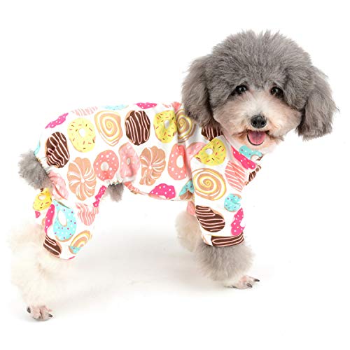 Zunea Kleiner Hund Jumpsuit Pyjama Overall Weiche Baumwolle Strampler Entzückender Donut Bedruckt Welpen Schlafkleidung Vier Beine Pjs Bekleidung für Haustier Katzen Welpen S von Zunea