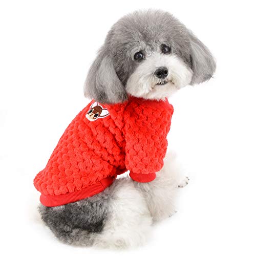 Zunea Hundepullover für kleine Hunde Fleece Warm Weich Welpen Sweater Wintermäntel Winterjacken Hunde Bekleidung Haustier Chihuahua Katzen Kleidung Rot S von Zunea