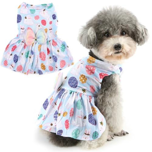 Zunea Osterkleid für kleine Hunde in Größe XS/S, Hase, buntes Ostereier-Druck, Welpen-Prinzessinnenkleid mit niedlicher Schleife, für Frühling und Sommer, Haustierkleidung, Outfits, Chihuahua, Yorkie, von Zunea