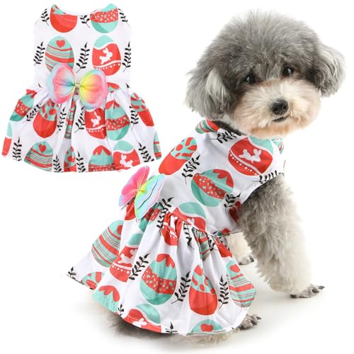 Zunea Osterkleid für kleine Hunde in Größe XS/S, Ostereier-Druck, Welpen-Prinzessinnenkleid mit niedlichem Schleifenknoten, Frühling Sommer, Haustierkleidung, Outfits, Chihuahua, Yorkie, Größe XL von Zunea