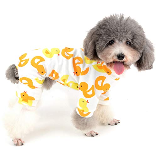 Zunea Overall für kleine Hunde, weiche Baumwolle, Schlafanzug, bezaubernd, gelbe Ente bedruckt, vier Beine, Pjs für Haustiere, Katzen, Welpen, Größe L von Zunea