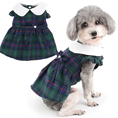 Zunea Plaid Hundekleider für kleine Hunde Mädchen Sommer Prinzessin Kleid mit Schleife Niedlich Welpe Kleidung Rüschen Ärmelloser Rock Weich Weibliche Haustier Kleid Chihuahua Hundebekleidung Grün XL von Zunea