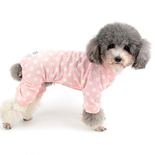 Zunea Schlafanzug für Kleine Hunde Baumwolle Gänseblümchen Overall Pyjama Welpen Schlafkleidung Haustier Hemd mit Hose Hunde Chihuahua Katzen Pyjama Kleidung für alle Jahreszeiten Rosa L von Zunea