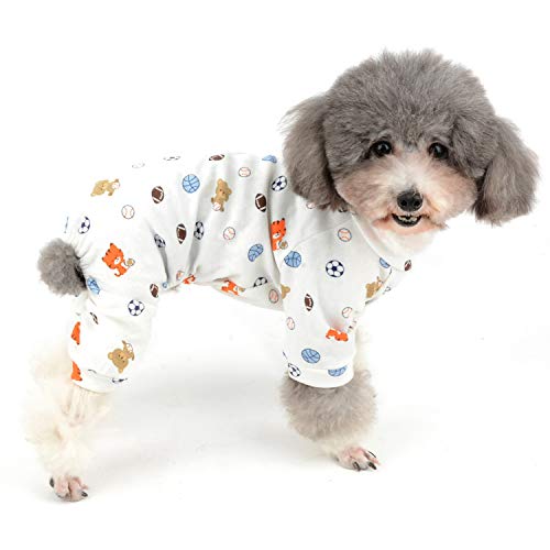 Zunea Kleiner Hund Jumpsuit Pyjama Overalls Weiche Baumwolle Strampler Welpe Schlafkleidung Entzückender Bär Fußball Bedruckt Vier Beine Pjs Bekleidung für Haustier Katzen Welpen M von Zunea