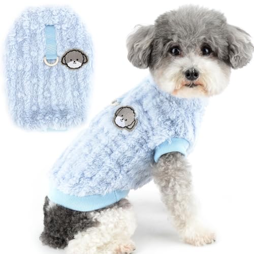 Zunea Sherpa Fleece Hundepullover für Kleine Hunde Winter Warm Flauschig Pullover Hundejacke Mantel mit D-Ring Weicher Welpenweste Sweater Kleidung Kaltes Wetter Haustier Bekleidung Blue S von Zunea