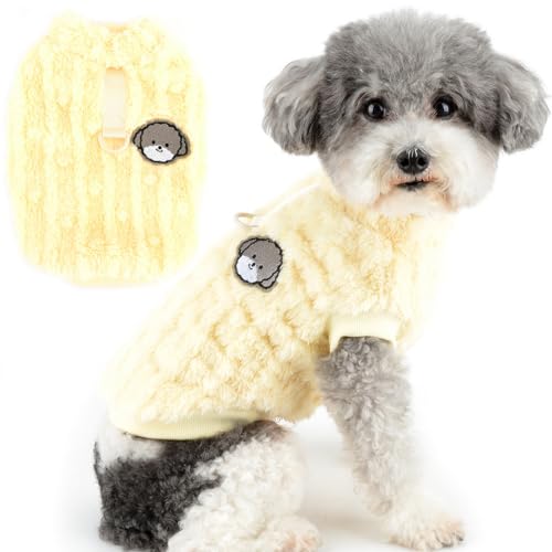 Zunea Sherpa Fleece Hundepullover für Kleine Hunde Winter Warm Flauschig Pullover Hundejacke Mantel mit D-Ring Weicher Welpenweste Sweater Kleidung Kaltes Wetter Haustier Bekleidung Gelb XXL von Zunea