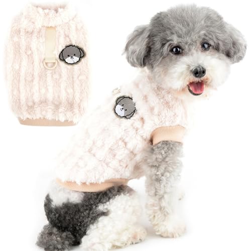 Zunea Sherpa Fleece Hundepullover für Kleine Hunde Winter Warm Flauschig Pullover Hundejacke Mantel mit D-Ring Weicher Welpenweste Sweater Kleidung Kaltes Wetter Haustier Bekleidung Khaki S von Zunea