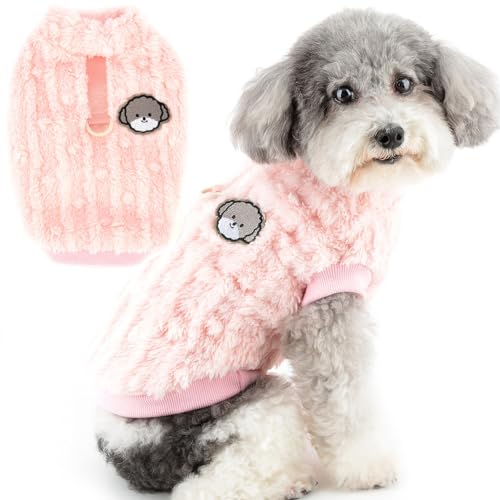 Zunea Sherpa Fleece Hundepullover für Kleine Hunde Winter Warm Flauschig Pullover Hundejacke Mantel mit D-Ring Weicher Welpenweste Sweater Kleidung Kaltes Wetter Haustier Bekleidung Rosa S von Zunea