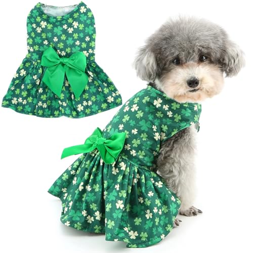 Zunea St. Patrick's Day Kleid für kleine Hunde für XS/S, Irisches Kleeblatt-Druck, Welpen-Prinzessinnenkleid mit niedlichem Schleifenknoten, Haustier-Urlaubskleidung, Rock, Frühling, Chihuahua, von Zunea