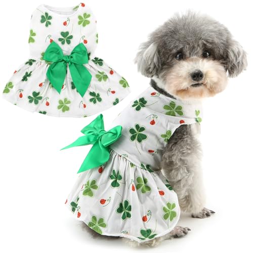 Zunea St. Patrick's Day Kleid für kleine Hunde für XS/S, Irisches Kleeblatt-Druck, Welpenprinzessin-Kleid mit niedlichem Schleifenknoten, Haustier-Urlaubskleidung, Rock, Frühling, Chihuahua, von Zunea