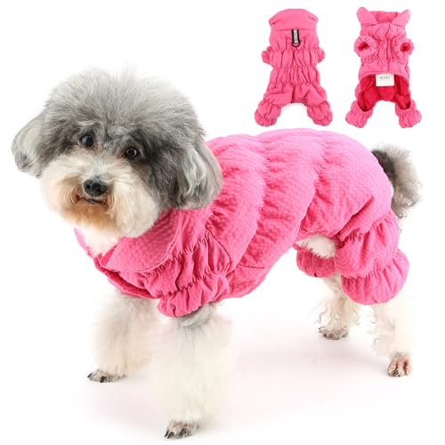 Zunea Wasserdichte Hunde Wintermäntel Ganzkörper Welpen Schneeanzug Fleece Gefüttert Daunenjacke Mantel mit D-Ring Reflektierende Schnee Overall Kleidung Outfits für Extra Kleine/Kleine Hunde Rosa XXL von Zunea