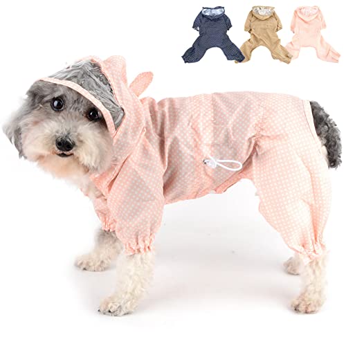 Zunea Wasserdichter Hunde Regenmantel mit Kapuze für Kleine Mittelgroße Hunde Welpen-Regenmantel mit Geschirrloch Einstellbare Regenjacke Slicker Polka Dot Leicht 4Beine Haustier Regenoverall Rosa XXL von Zunea