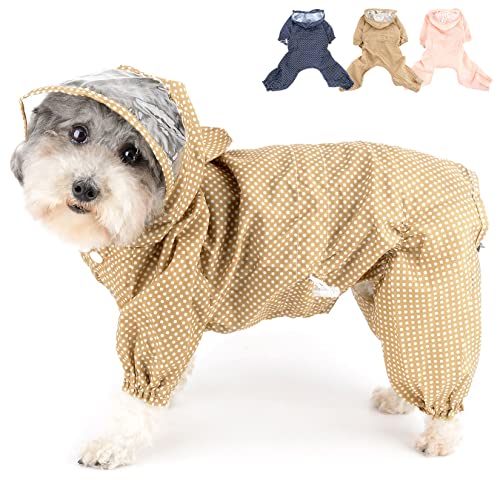 Zunea Wasserdichter Hunde Regenmantel mit Kapuze für Kleine Mittelgroße Hunde Welpen-Regenmantel mit Geschirrloch Einstellbare Regenjacke Slicker Leicht 4Beine Poncho Haustier Regenoverall Beige M von Zunea