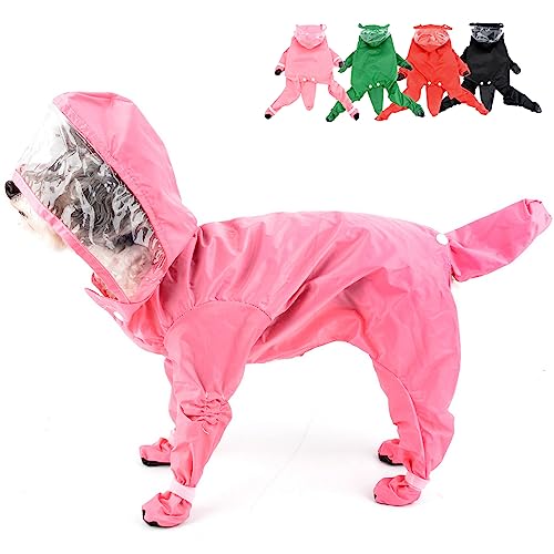 Zunea Wasserdichter Hunderegenmantel mit Kapuze für kleine Hunde Welpen Regenponcho Overall mit Regenstiefeln Vierbeiner Slicker Regenschutz Regenbekleidung Haustier-Regenjacke Regenmantel Rosa S von Zunea