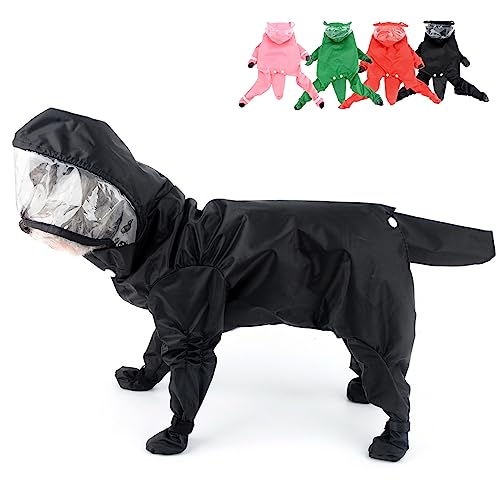 Zunea Wasserdichter Hunderegenmantel mit Kapuze für kleine Hunde Welpen Regenponcho Overall mit Regenstiefeln Vierbeiner Slicker Regenschutz Regenbekleidung Haustier-Regenjacke Regenmantel Schwarz XL von Zunea