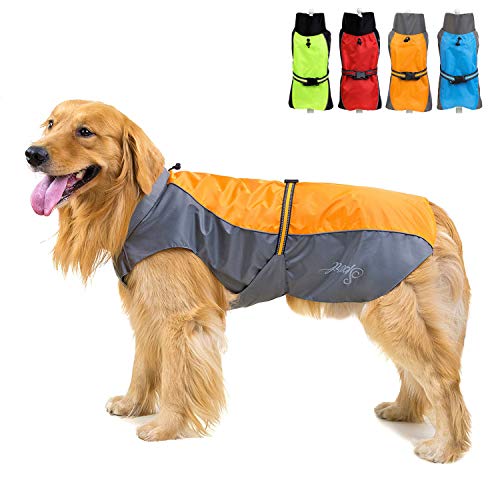 Zunea Wasserdichter Regenmantel für Mittelgroße und Große Hunde Reflektierend Regenjacke Leicht Winddicht Netzfutter Regenschutz Kleidung für Outdoor Wandern, Bekleidung für nasse Tage Orange 7XL von Zunea