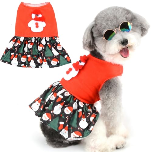 Zunea Weihnachten Hund Kleider für kleine Hunde Schneemann Weihnachtsmann Muster Welpen Mädchen Xmas Kleid Weibliche Haustier Weihnachtskostüme Rock Chihuahua Yorkie Kleidung Outfits Rot XL von Zunea