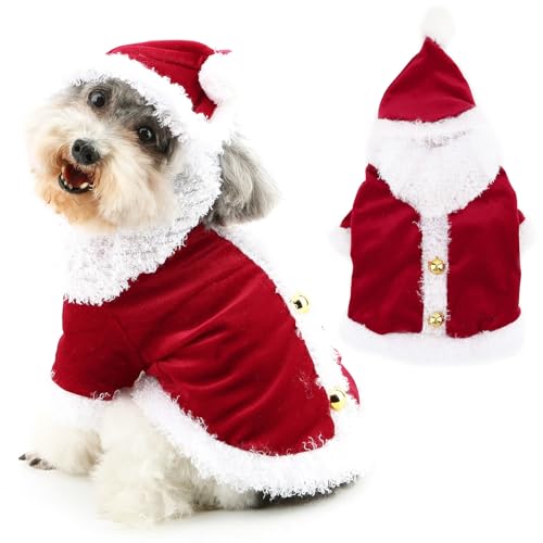 Zunea Weihnachtskostüm für Hunde, Weihnachtsmann-Kleidung mit Hut, weicher Samt, für Neujahr, lustig, Cosplay, Fleece, für extra kleine und kleine Hunde, Rot, Größe S von Zunea