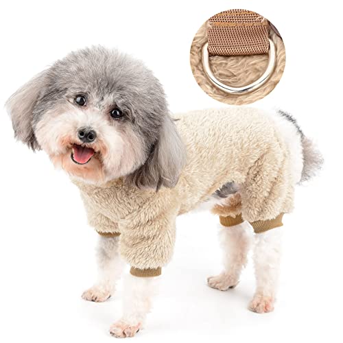 Zunea Winter Hund Schlafanzug für Kleine Hunde Fuzzy Warm Fleece Welpen Kleidung Pyjama Weicher Plüsch Wintermäntel Pjs Pullover Overall mit D-Ring Haustier Bekleidung für Chihuahua Yorkie Braun XXL von Zunea