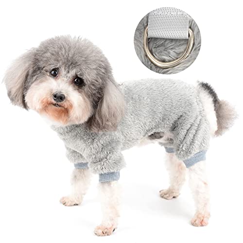 Zunea Winter Hund Schlafanzug für Kleine Hunde Fuzzy Warm Fleece Welpen Kleidung Pyjama Weicher Plüsch Wintermäntel Pjs Pullover Overall mit D-Ring Haustier Bekleidung für Chihuahua Yorkie Grau XXL von Zunea