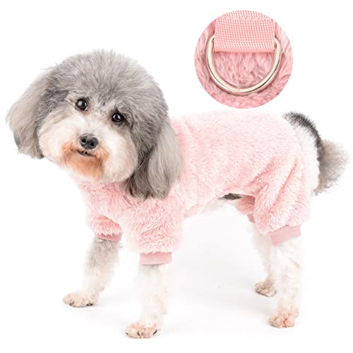 Zunea Winter Hund Schlafanzug für Kleine Hunde Fuzzy Warm Fleece Welpen Kleidung Pyjama Weicher Plüsch Wintermäntel Pjs Pullover Overall mit D-Ring Haustier Bekleidung für Chihuahua Yorkie Rosa XXL von Zunea