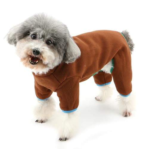 Zunea Winter Hunde Pyjama für kleine Hunde Warmer Fleece Schlafanzug Welpenkleidung mit Ring die Leine weich kaltes Wetter 4-beinige XS/S Größe Hunde Schlafkleidung für Haustiere Chihuahua Braun XL von Zunea