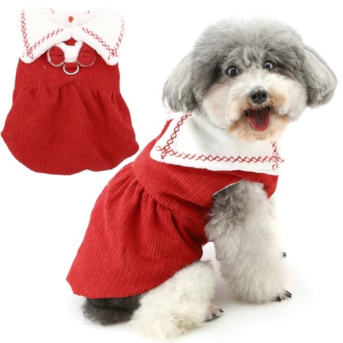 Zunea Winter-Hundekleid für kleine Hunde, süßes Welpenprinzessinnenkleid mit D-Ring, warmes Fleece gefüttert, Weihnachtskleid für kaltes Wetter, mit Schleife, Weihnachten, Hundebekleidung für von Zunea