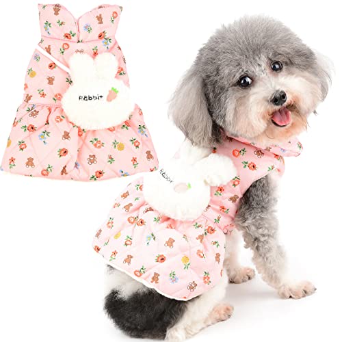 Zunea Winter Hundekleider für kleine Hunde Mädchen Niedliche Blumen Kaninchenkleider Warme Fleece Gefütterte Welpe Wintermantel Weibliche Haustier Prinzessin Kleid Rock Dress Up Outfit Kostüm Rosa XL von Zunea