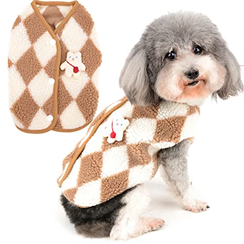 Zunea Winterjacke Mantel für Kleine Hunde Fleece Pullover Weiche Warme Welpen Kleidung Fuzzy Sweater Plaid Flauschige Kaltwetterweste Haustier Chihuahua Doggy Yorkie Katzen Bekleidung Braun S von Zunea