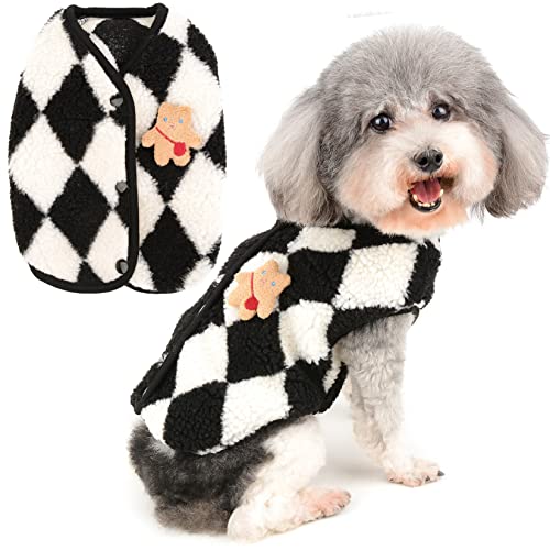 Zunea Winterjacke Mantel für Kleine Hunde Fleece Pullover Weiche Warme Welpen Kleidung Fuzzy Sweater Plaid Flauschige Kaltwetterweste Haustier Chihuahua Doggy Yorkie Katzen Bekleidung Schwarz M von Zunea