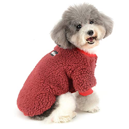 Zunea Wintermäntel für kleine Hunde Fleece Warm Hundepullover Sweater Welpen Winterjacke Chihuahua Katze Kleidung Haustier Jungen Mädchen Hundebekleidung Rot L von Zunea