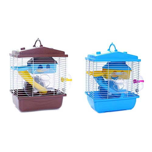 Zunedhys Haustierkäfig Hamsterhaus mit transparentem Dachfenster, doppellagiges Haus für Hamster, Blau und Kaffee, 2 Stück von Zunedhys