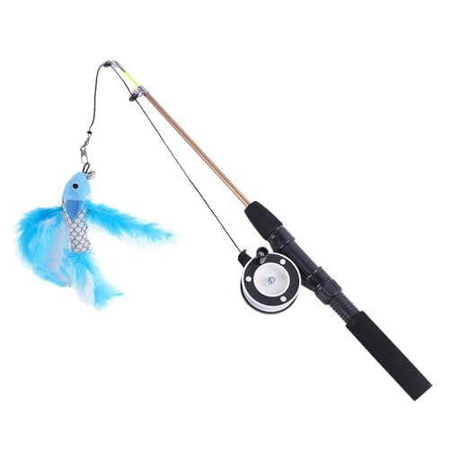 Zunetsutock Cat Toy Fishing Stange - einziehbarer Katzenfischerei Teaserspielzeug | 2-Section Long Cat Teaser, Katzen-Trainingsspiel für Kätzchen Indoor gelangweilte Katzen-Katzenzubehör von Zunetsutock