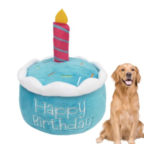 Zunishaone Geburtstagsspielzeug für Hunde | Geburtstagstorte Plüsch-Hundespielzeug | Süßes Kuchen- und Hutspielzeug, Geburtstagsgeschenk für Hundejungen oder -mädchen von Zunishaone