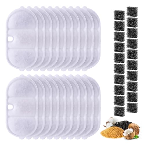 Zuqqony 20 + 20 Packungen Ersatzfilter und Vorfilterschwämme, kompatibel mit PETLIBRO Katzenwasserbrunnen PLWF002, großer Katzenwasserfilter-Ersatz, kompatibel mit PETLIBRO PLWF002 von Zuqqony