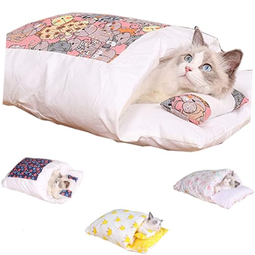 Orthopädischer Katzenschlafsack, winterwarmes Katzenhaus, kleines Haustierbett, Waschbare Kleines Haustierbett Für Katzen Hunde (XL, Pinke Katze) von Zureto