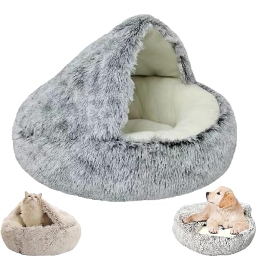 Zureto Gemütliches Cocoon-Haustierbett für Hunde, Winter-Haustierbett, überdachtes Hundebett für kleine Hunde, bequemes Cocoon-Haustier-Plüschbett für den Winter (40cm*40cm, coffee short plush) von Zureto