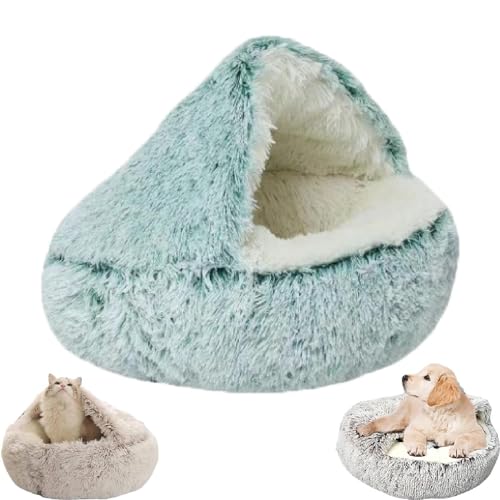 Zureto Gemütliches Cocoon-Haustierbett für Hunde, Winter-Haustierbett, überdachtes Hundebett für kleine Hunde, bequemes Cocoon-Haustier-Plüschbett für den Winter (40cm*40cm, Green long plush) von Zureto