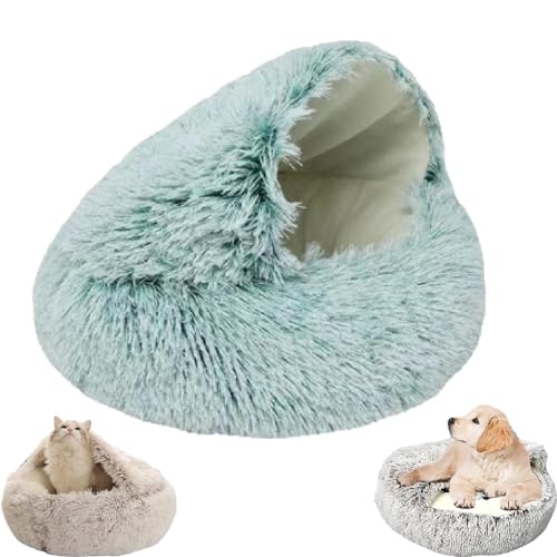 Zureto Gemütliches Cocoon-Haustierbett für Hunde, Winter-Haustierbett, überdachtes Hundebett für kleine Hunde, bequemes Cocoon-Haustier-Plüschbett für den Winter (40cm*40cm, Green short plush) von Zureto