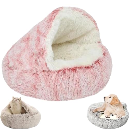 Zureto Gemütliches Cocoon-Haustierbett für Hunde, Winter-Haustierbett, überdachtes Hundebett für kleine Hunde, bequemes Cocoon-Haustier-Plüschbett für den Winter (40cm*40cm, Pink long plush) von Zureto