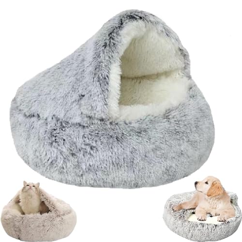 Zureto Gemütliches Cocoon-Haustierbett für Hunde, Winter-Haustierbett, überdachtes Hundebett für kleine Hunde, bequemes Cocoon-Haustier-Plüschbett für den Winter (50cm*50cm, Green long plush) von Zureto