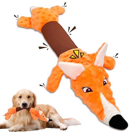 Zuykjeagle Großes langlebiges Hundespielzeug, quietschendes Hundespielzeug mit Krepppapier, interaktives Plüschspielzeug zum Tauziehen, geeignet für kleine, mittelgroße und große Hunderassen (Fuchs) von Zuykjeagle