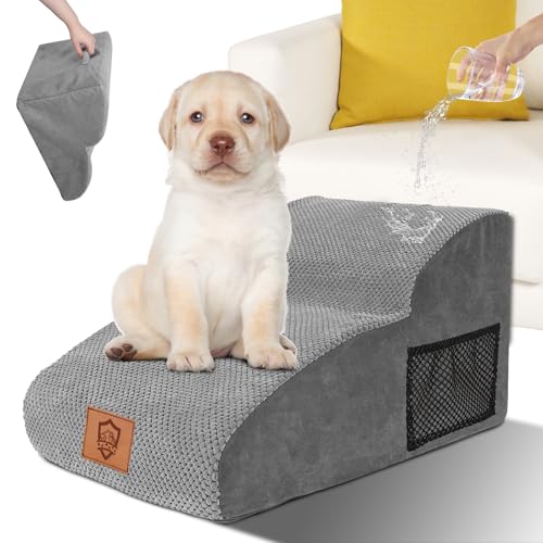 Zvonema Hundetreppe, Haustiertreppe, Hundetreppe Sofa aus Schaumstoff, Waschbar rutschfeste Katzentreppe, Hundetreppe für Kleine Hunde und Katzen, Tragbare Hunderampe für Bett, Couch und Auto von Zvonema