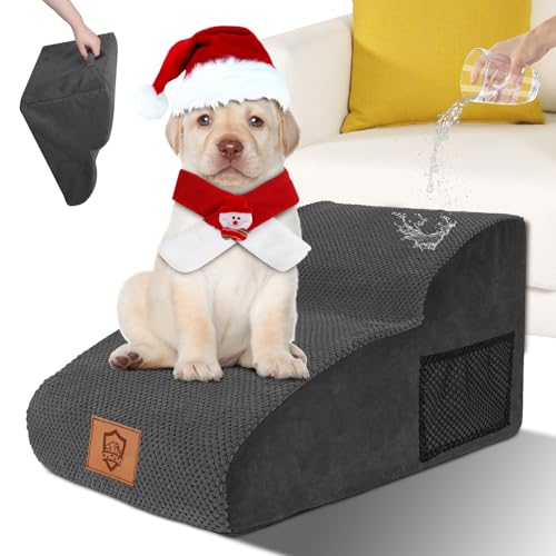 Zvonema Hundetreppe, Hundetreppe für Kleine Hunde, wasserdichte Hundetreppe 2 Stufen, Schaumstoff Hunderampe Sofa Bett, Haustiertreppe mit Waschbarer Bezug, Tragbar Katzentreppe, 55x40x30cm von Zvonema