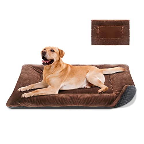 ZNM Hundebett, groß, Hundekissen, 90 x 64 cm, weich und bequem, Haustiermatte mit rutschfestem Boden, maschinenwaschbar, Matratze für Hundebett, Schaumstoff, Katzenkissen, Braun von Zvonema