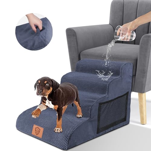 Zvonema wasserdichte Hundetreppe für Kleine Hunde, Hundetreppe 50cm Hoch,Waschbar Haustiertreppe, Hundetreppe Schwammleiter für Hohe Betten, Katzentreppe für Katzen und Hunde von Zvonema