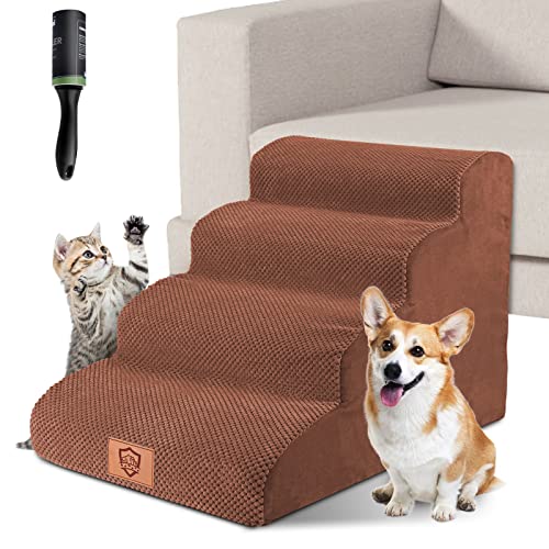 ZNM Hundetreppe mit 4 Stufen, Treppen für Haustiere, Stufen für Hunde, für Sofa, Bett, hoch, mit waschbarem Bezug, Treppen für Katzen und Betten von Zvonema