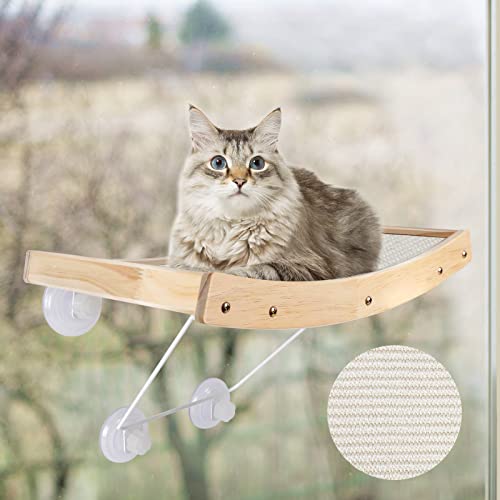 ZNM Katzen Fensterplätze-Katzen Hängematte Sisal,Massivholzrahmen,Katzenbett Fenster mit Stabil Saugnäpfe,Katzenhängebett Fenster,Platzsparendes Design,Halten bis zu 18KG von Zvonema