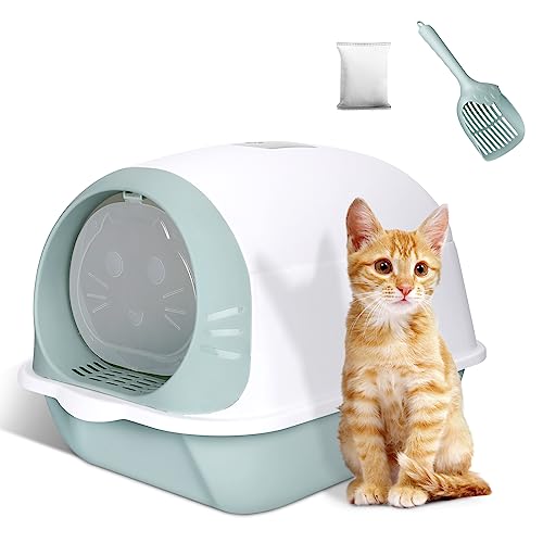 Zvonema Katzentoilette mit Deckel, geschlossene Katzentoilette für Katzen, geruchshemmend, Katzentoilette mit Schaufel und Kohlefilter, geruchshemmend, 50 x 35 x 37 cm für kleine und große Katzen von Zvonema